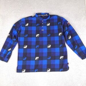 Fubu‎ Sweater Fleece Mens XL Blue Plaid 1/4 Button Long Sleeve The Collection